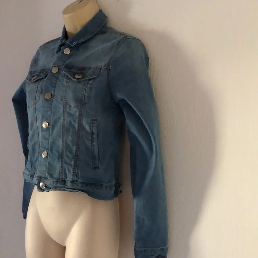 Women’s blue age button Jean stretchy jacket - Picture 3 of 16